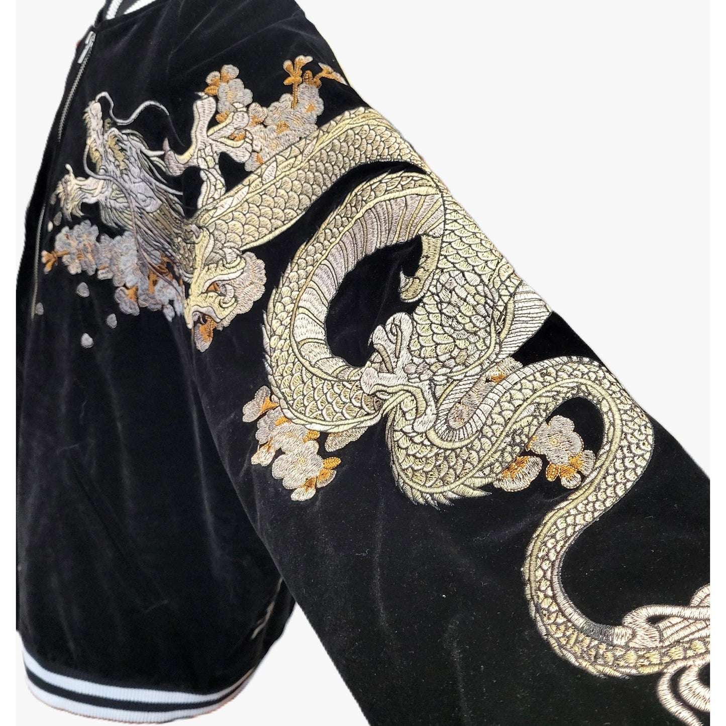 Black Velvet Sukajan Jacket - Japanese Dragon Embroidery