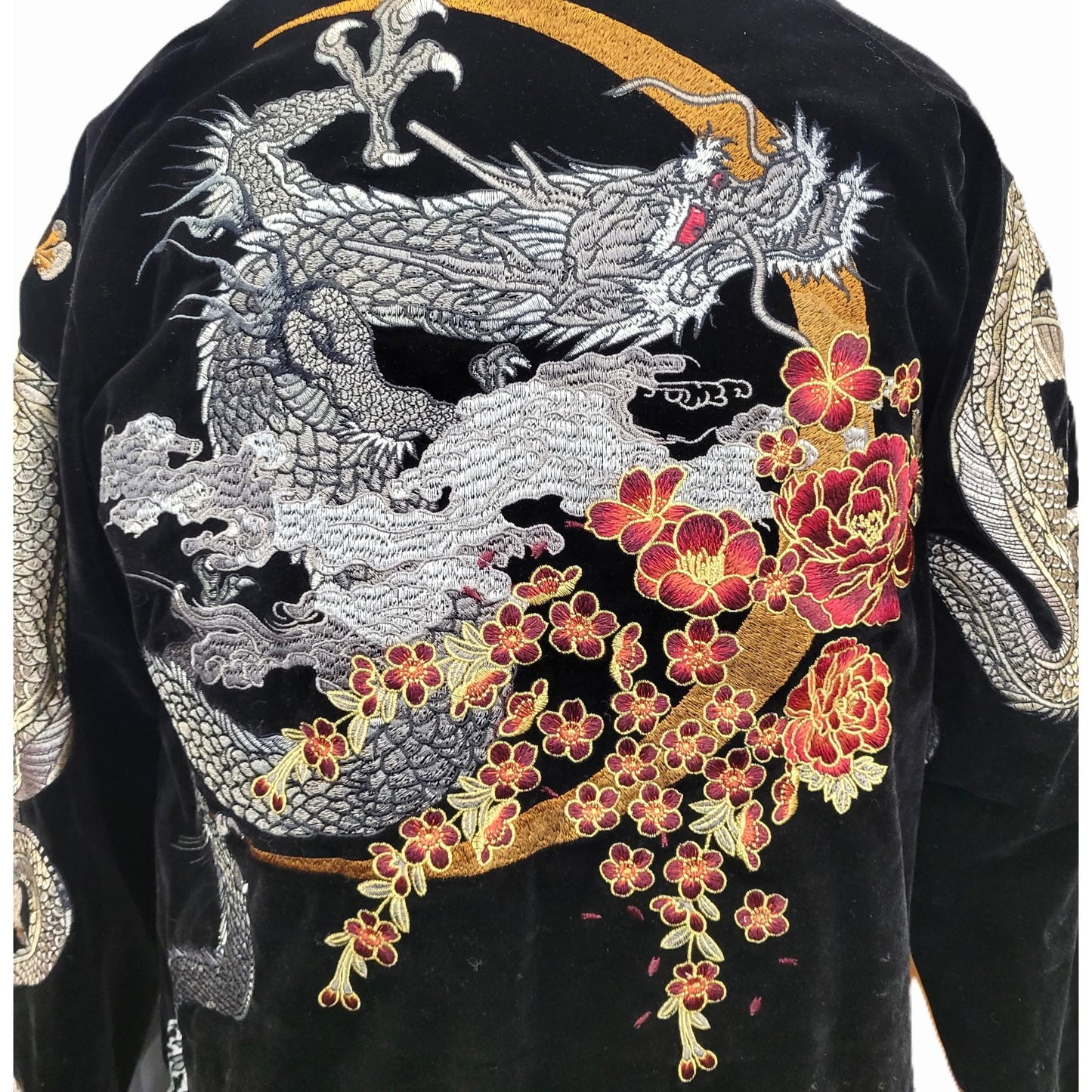 Black Velvet Sukajan Jacket - Japanese Dragon Embroidery