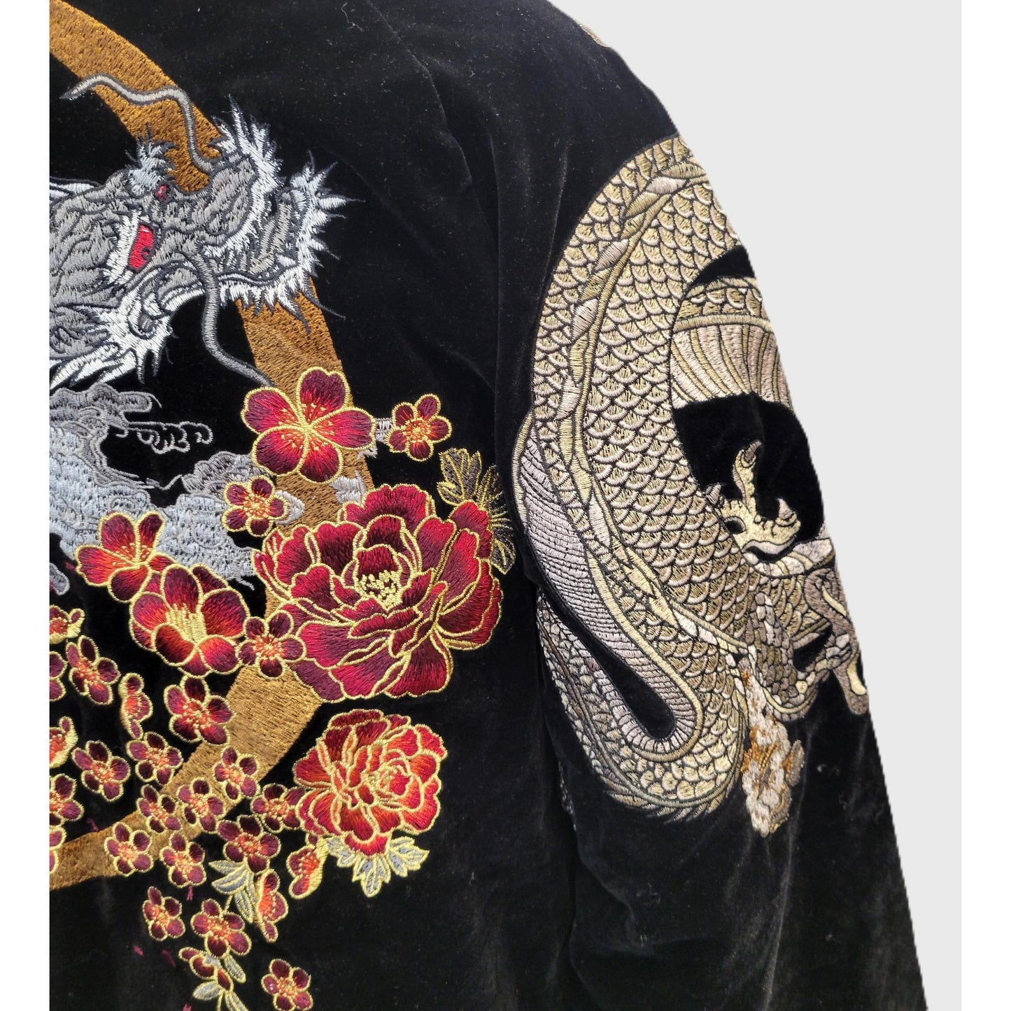 Black Velvet Sukajan Jacket - Japanese Dragon Embroidery