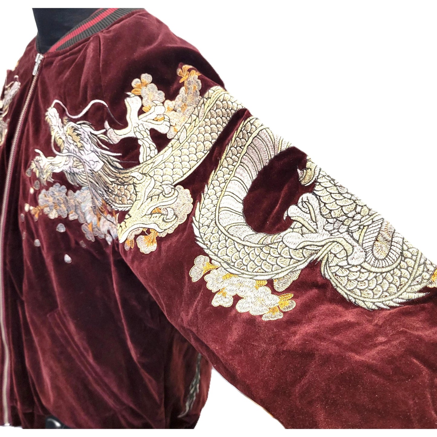 Blouson Sukajan en velours rouge - Broderie Dragon japonais
