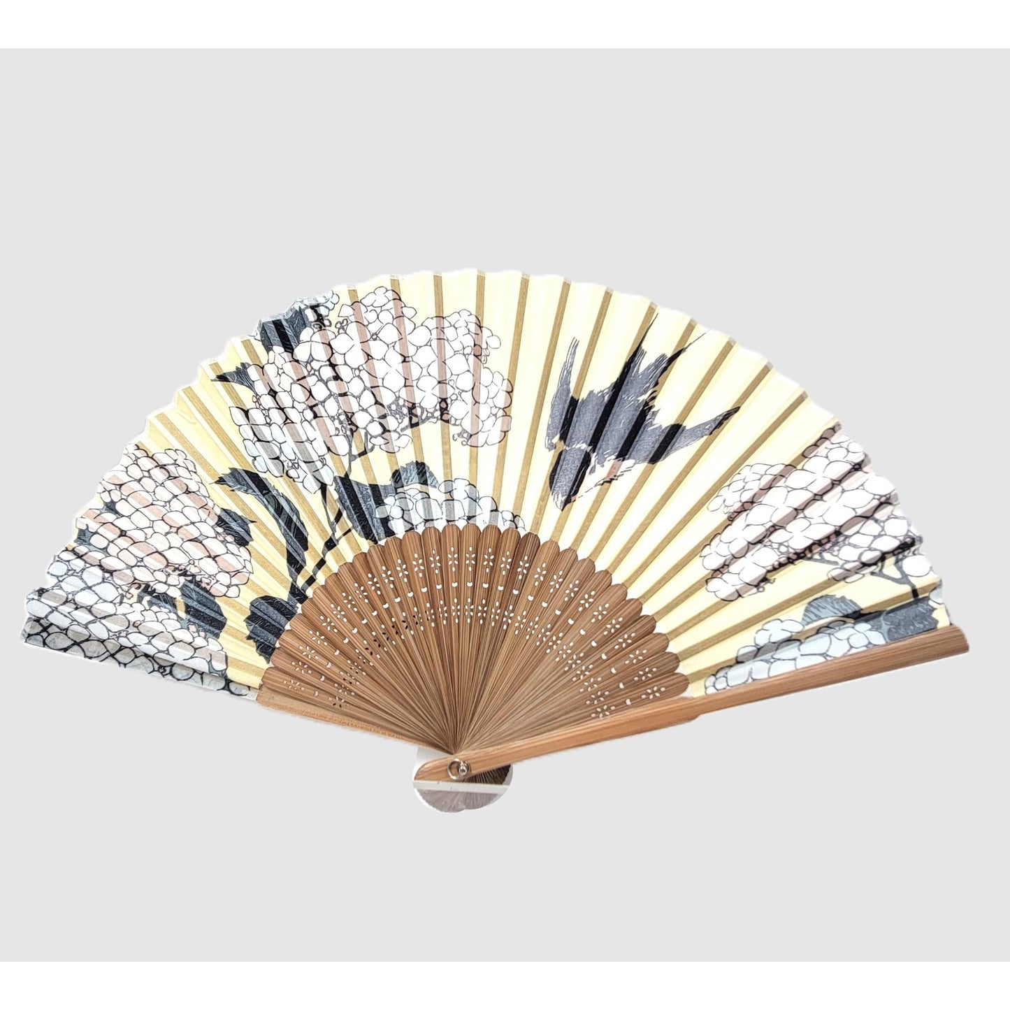 Collection Eventail AOI - Motif UKIYOE Japonais HOKISAI　Mont Fuji aux cerisiers en fleurs et hortensias