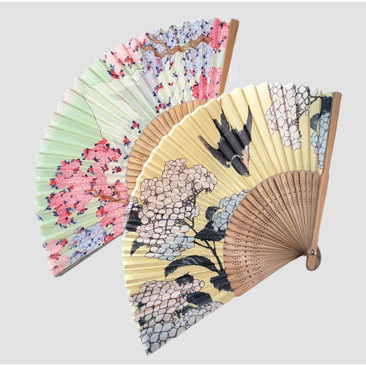 Collection Eventail AOI - Motif UKIYOE Japonais HOKISAI　Mont Fuji aux cerisiers en fleurs et hortensias