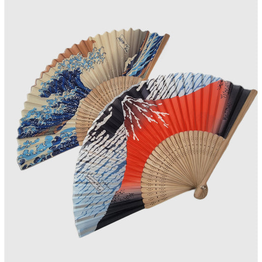 Collection Eventail AOI - Motif UKIYOE Japonais HOKISAI-Le Mont Fuji rouge et les vagues