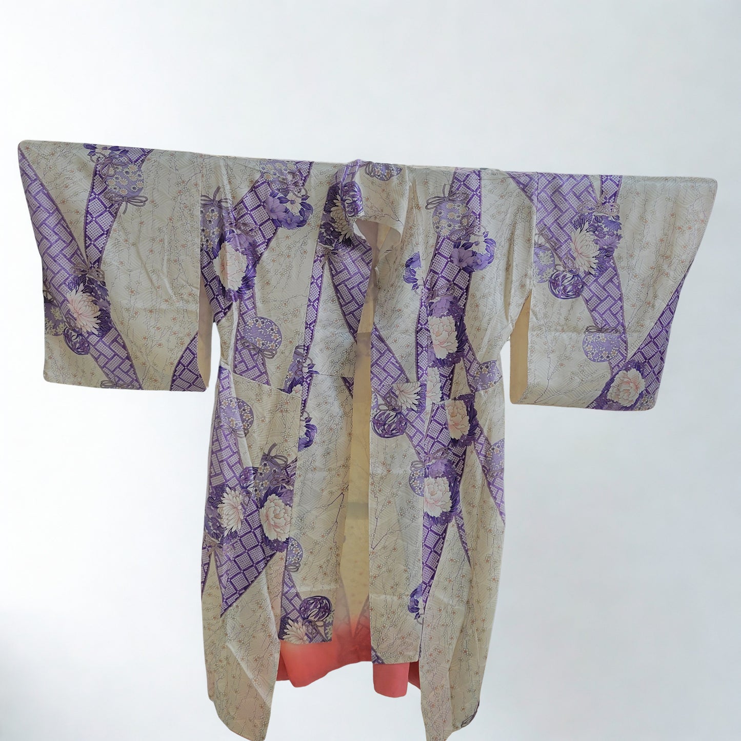 Veste Kimono Longue en Soie Vintage – Création Upcyclée avec Poches [Sérénité Pourpre]