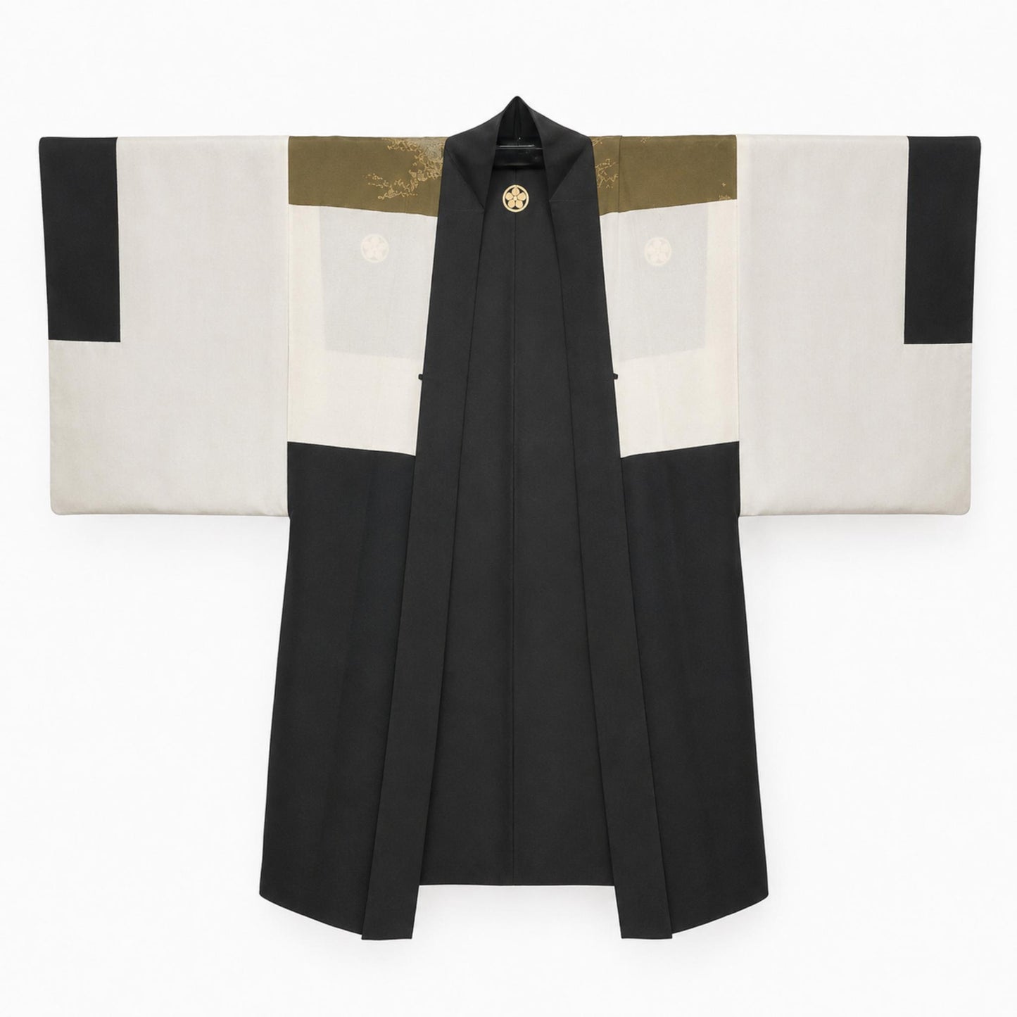 Veste Haori Traditionnelle pour Homme – Khaki Profond et Blasons Kamon Épurés