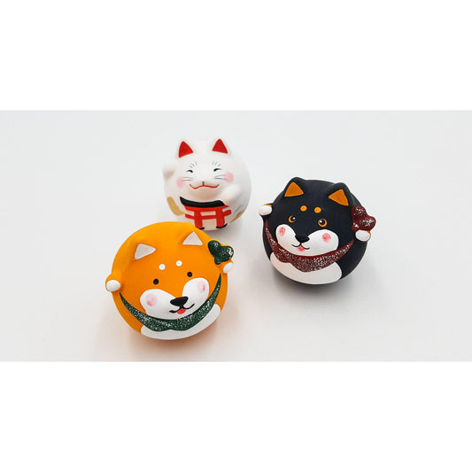 Figurine culbuto manpuku - Shiba et Kitsune