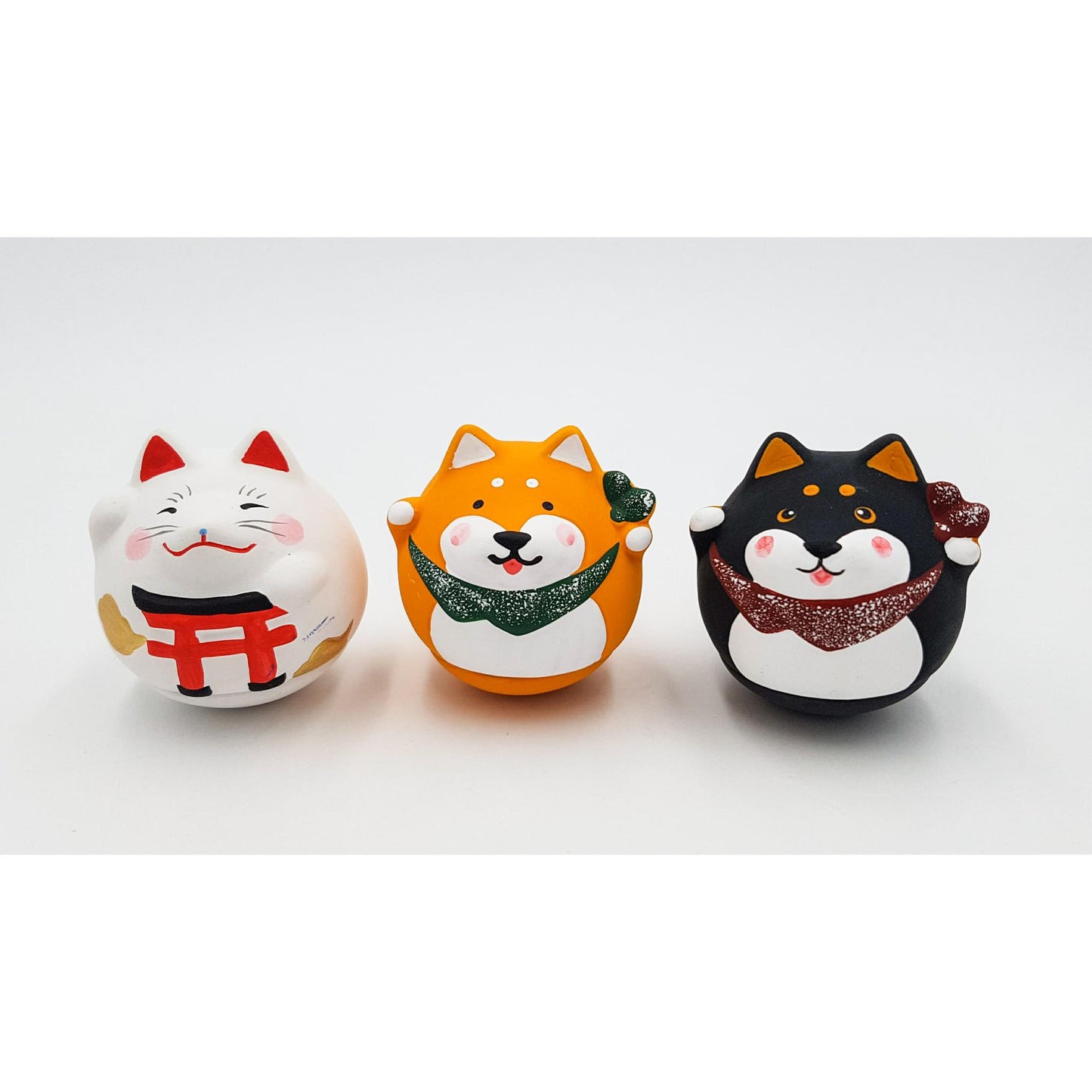 Figurine culbuto manpuku - Shiba et Kitsune