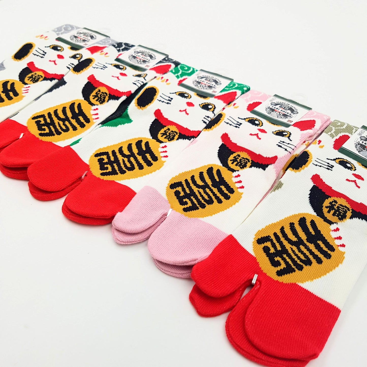 Chaussettes Japonaises Tabi en Coton - Maneki Neko Chat Taille Large