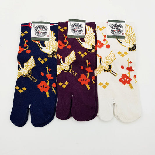 Chaussettes Japonaises Tabi en Coton - Grue Taille Large