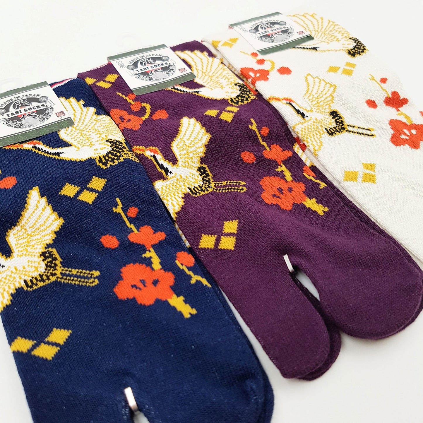 Chaussettes Japonaises Tabi en Coton - Grue Taille Large