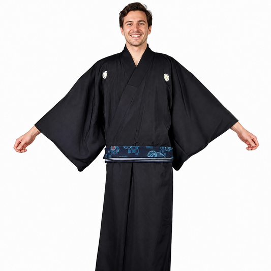Ceinture réversible Musubi en coton - Marine Fleurs et rayures