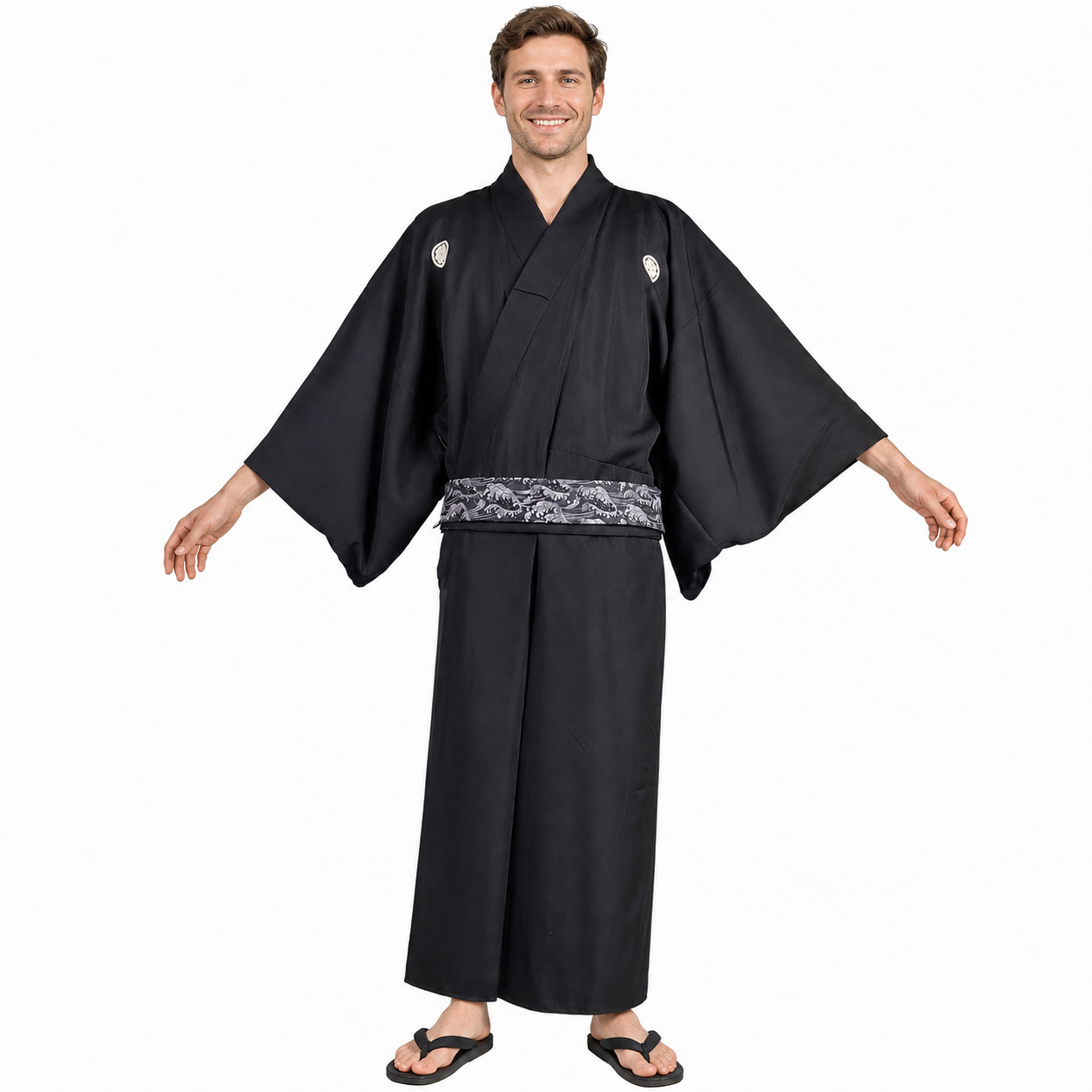 Ceinture réversible Musubi en coton - Vague Noir