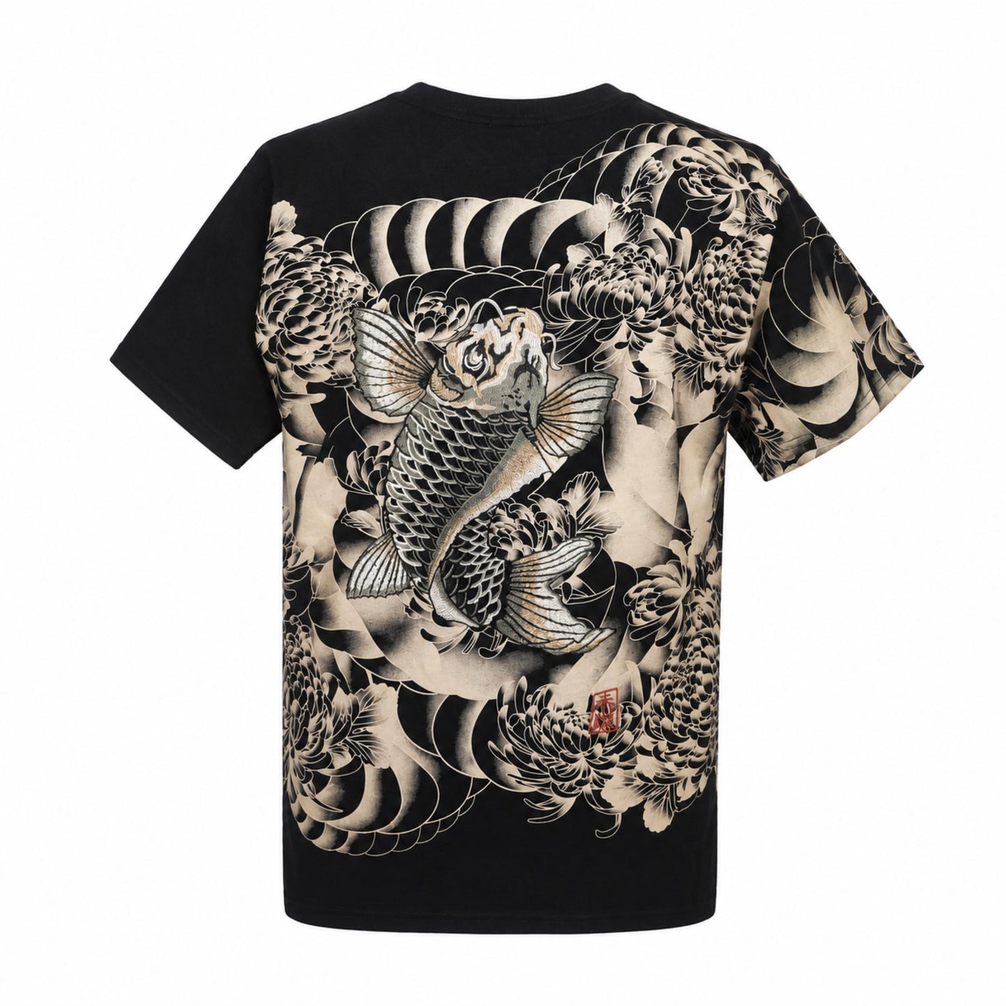 T-shirt à manches courtes - Carpe koï blanche - Noir