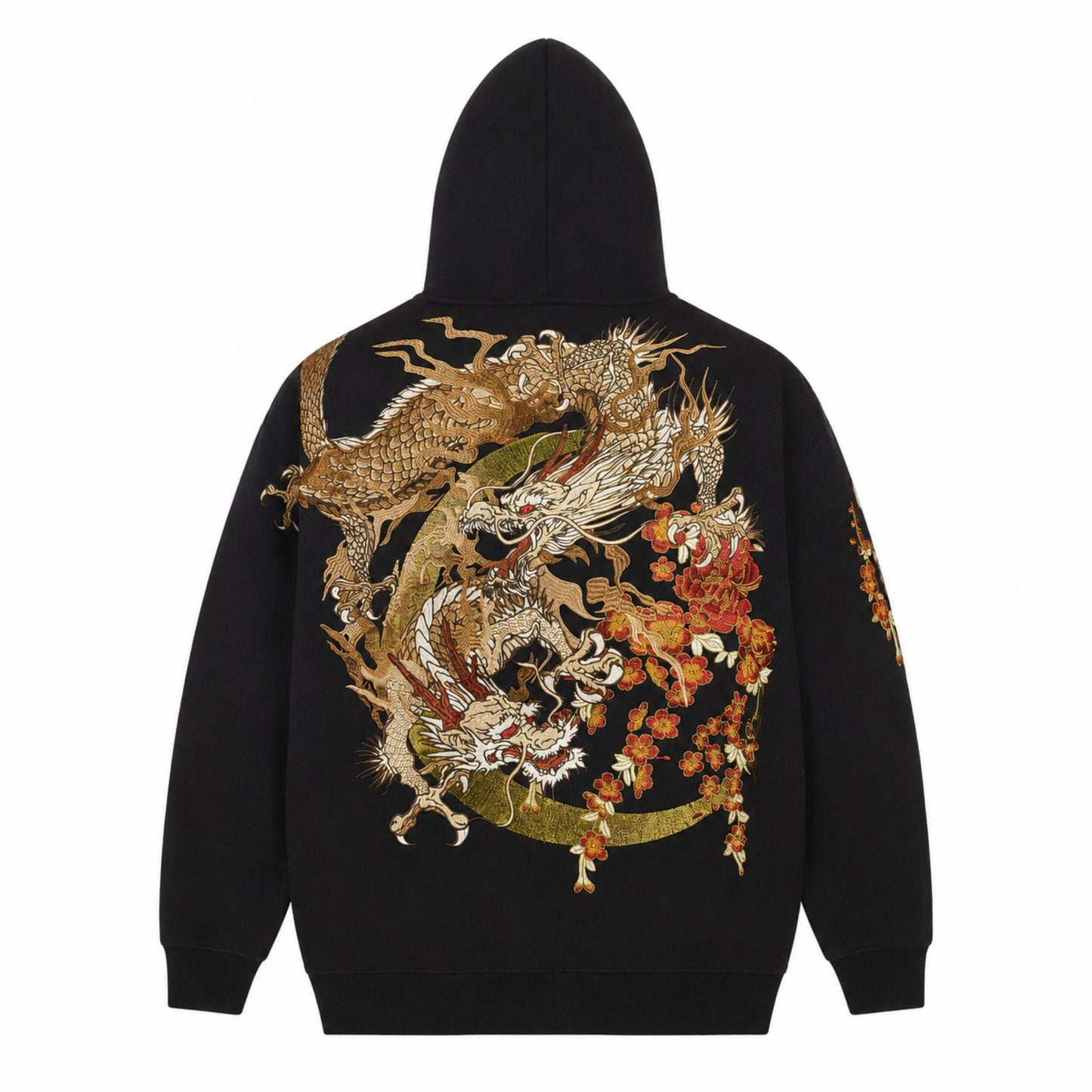 Hoodie broderie - 3 Dragon Croissant De Lune - Noir