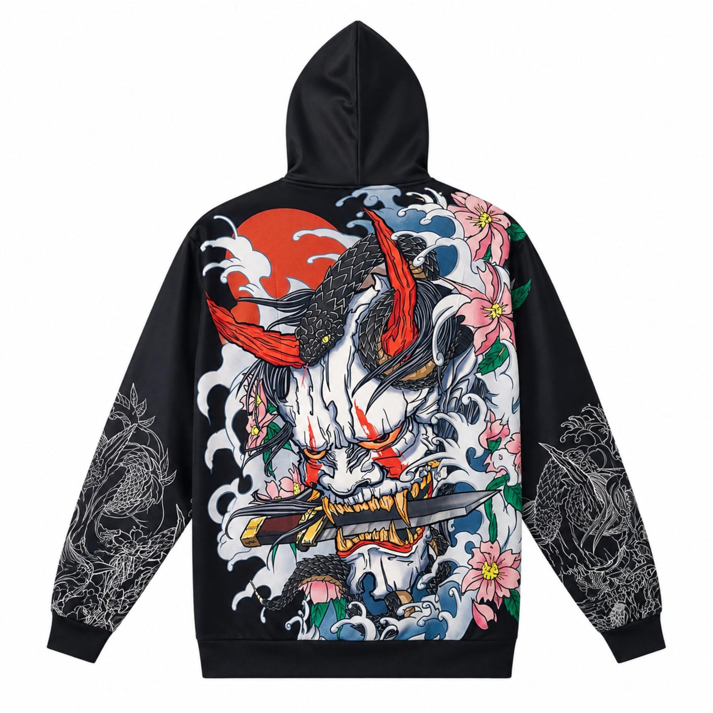 Hoodie broderie - Oni - Noir