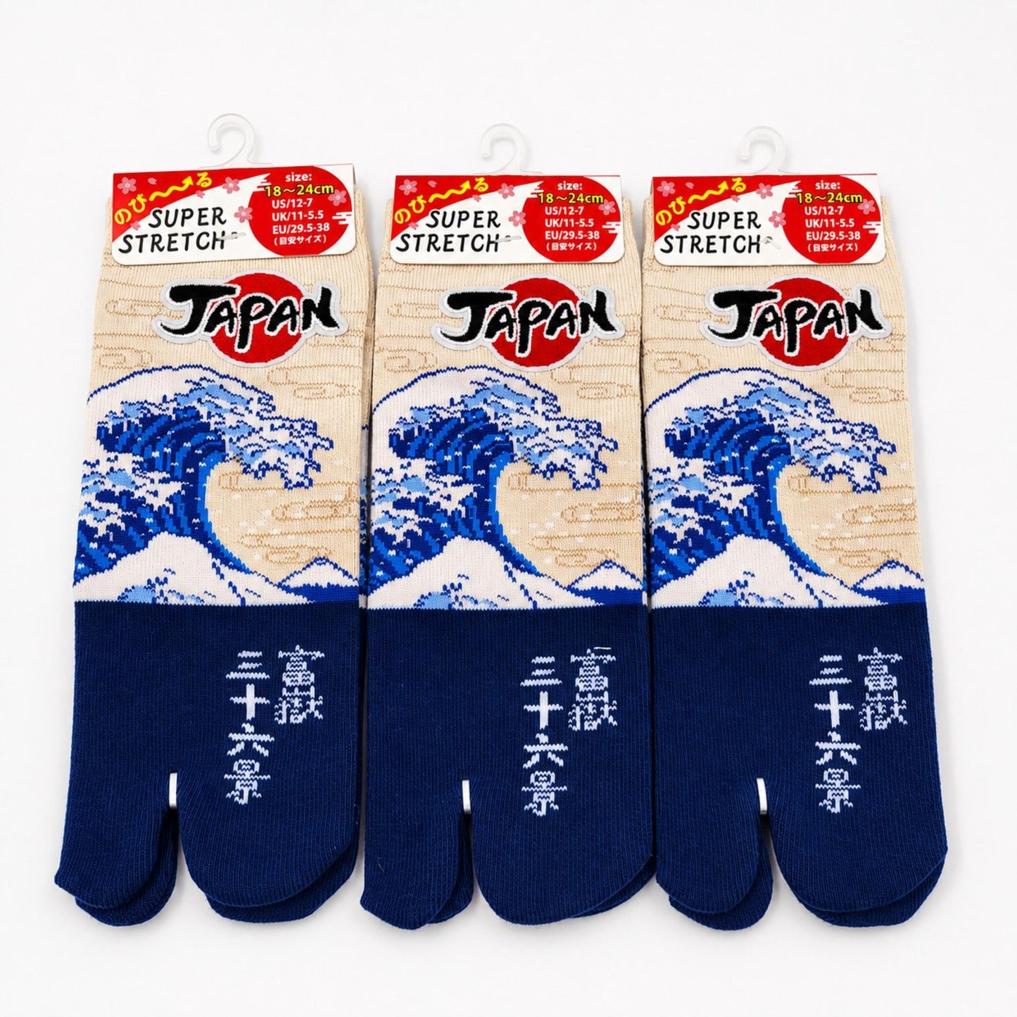 Chaussettes Japonaises Tabi en Coton et Motif Vague – Hokusai　Taille 29-38
