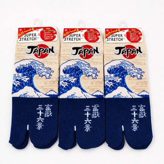 Chaussettes Japonaises Tabi en Coton et Motif Vague – Hokusai　Taille 29-38