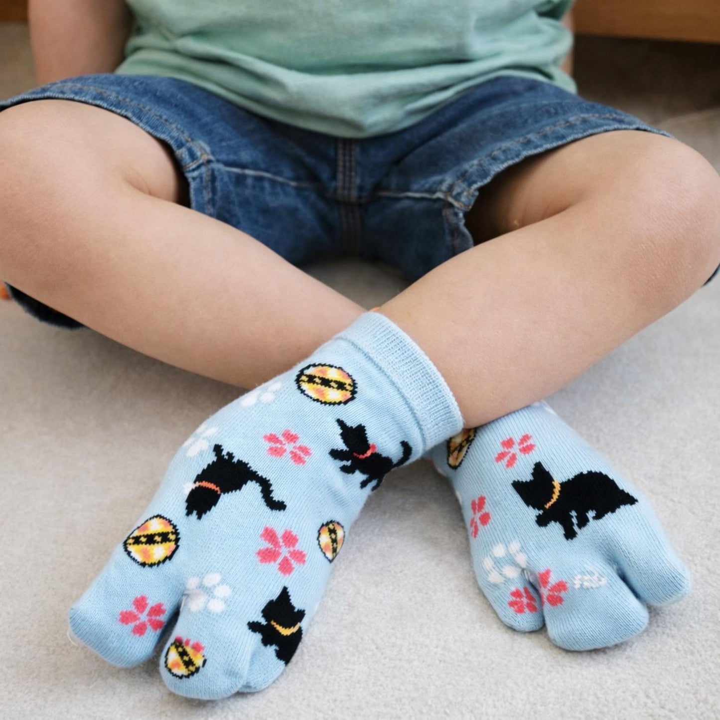 Chaussettes Japonaises Tabi enfant en Coton et Motif Chat Taille 26-34
