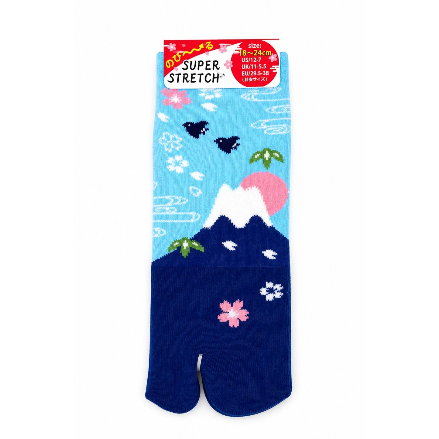 Chaussettes Japonaises Tabi Motif Mont Fuji & Sakura Taille 29-38