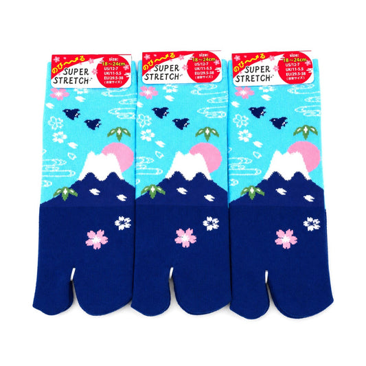Chaussettes Japonaises Tabi Motif Mont Fuji & Sakura Taille 29-38