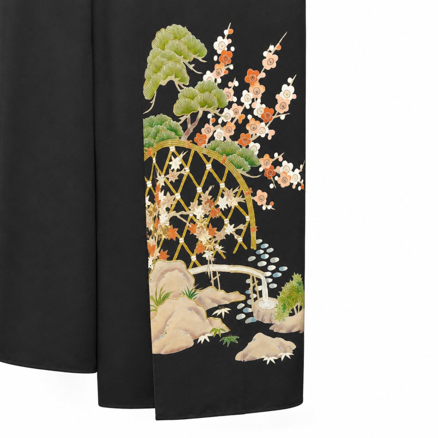 Veste Kimono Longue en Soie Noire – Kamon et Motifs Traditionnels Peints