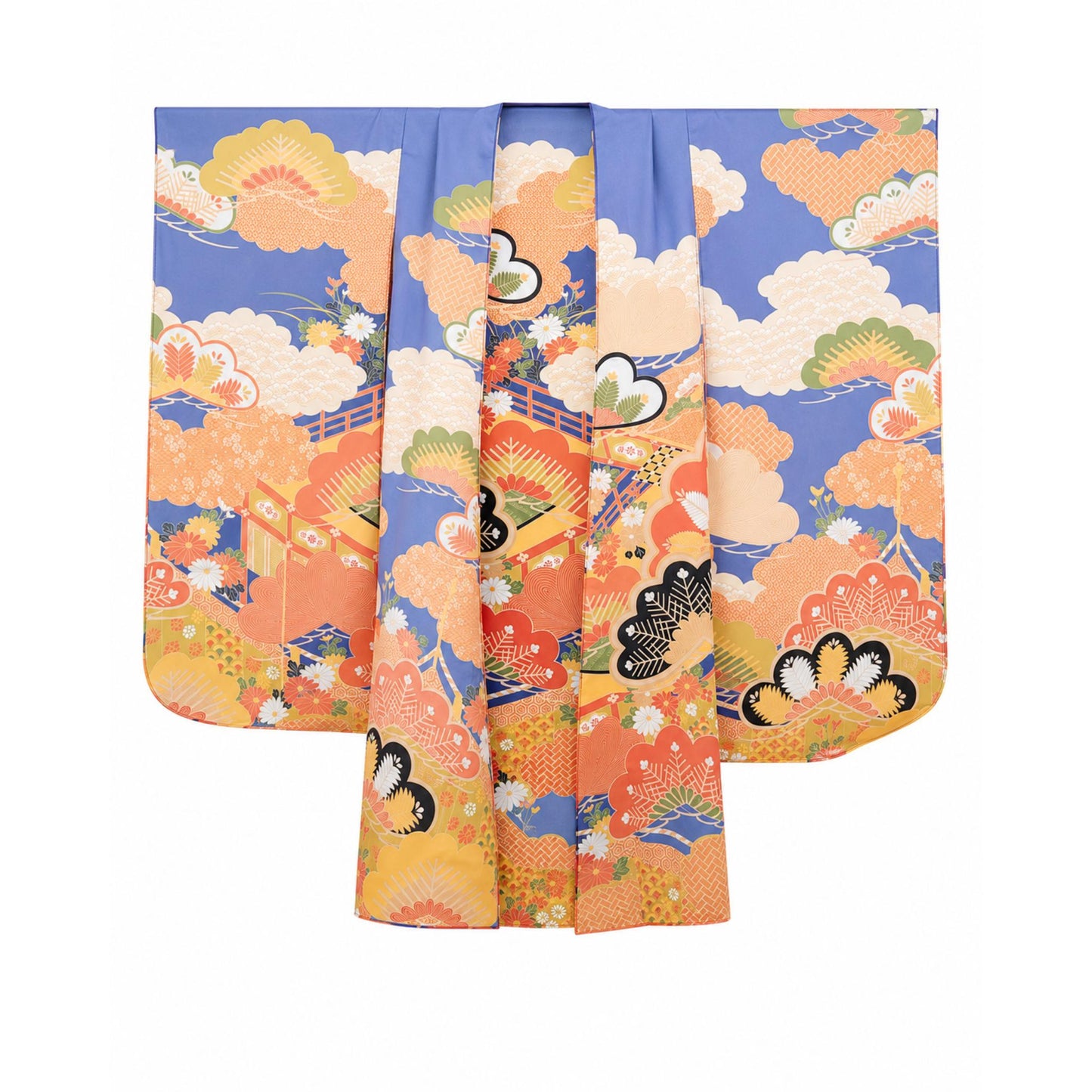 Kimono Cardigan Fluide en Soie – Bleu Éclatant à Motifs Floraux Traditionnels Bleu