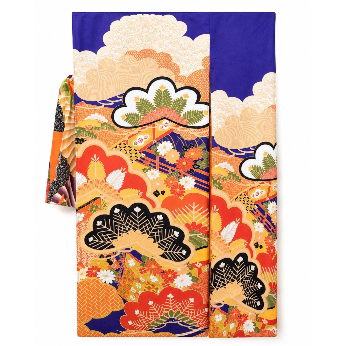 Kimono Cardigan Fluide en Soie – Bleu Éclatant à Motifs Floraux Traditionnels Bleu