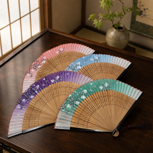 Éventail Luxe – Art Japonais Motif PAPILLON FLEUR