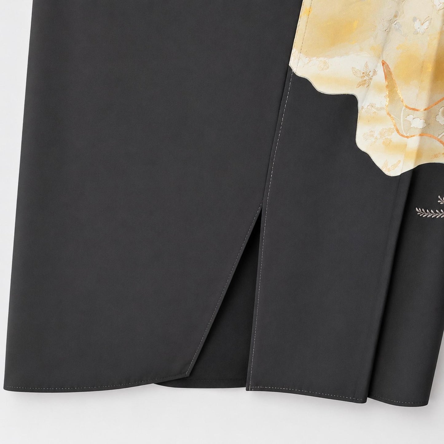 Upcycled Long Skirt from Traditional Kimono – Asymmetrical Black and Gold Silk