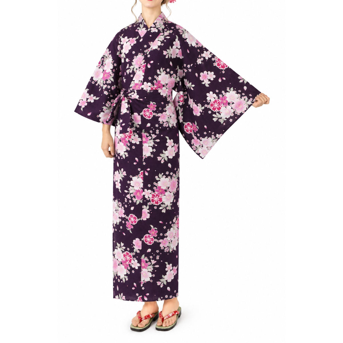 Yukata femme – Kimono japonais 100% coton – Fleurs de cerisier