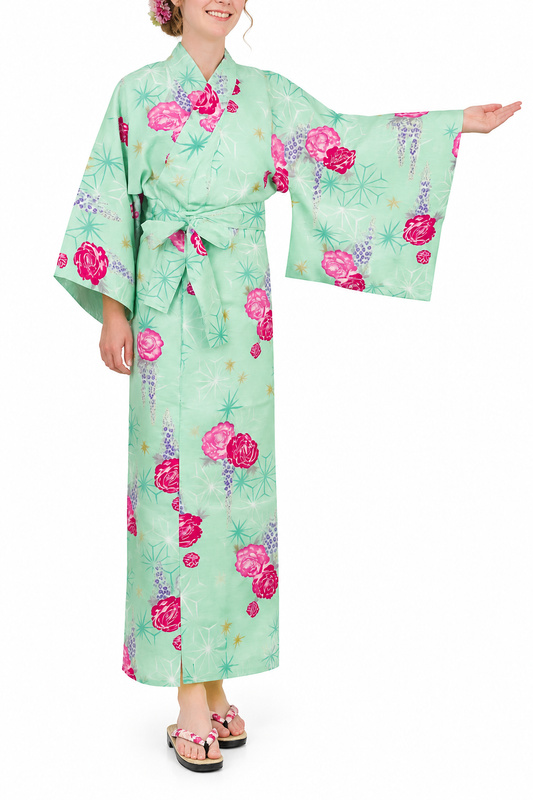 Yukata femme –  Asanoha et Pivoine