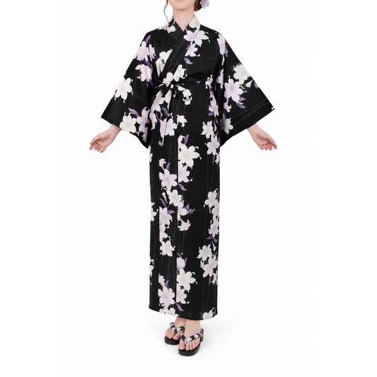Yukata femme - Kimono japonais 100% coton - Fleurs lys