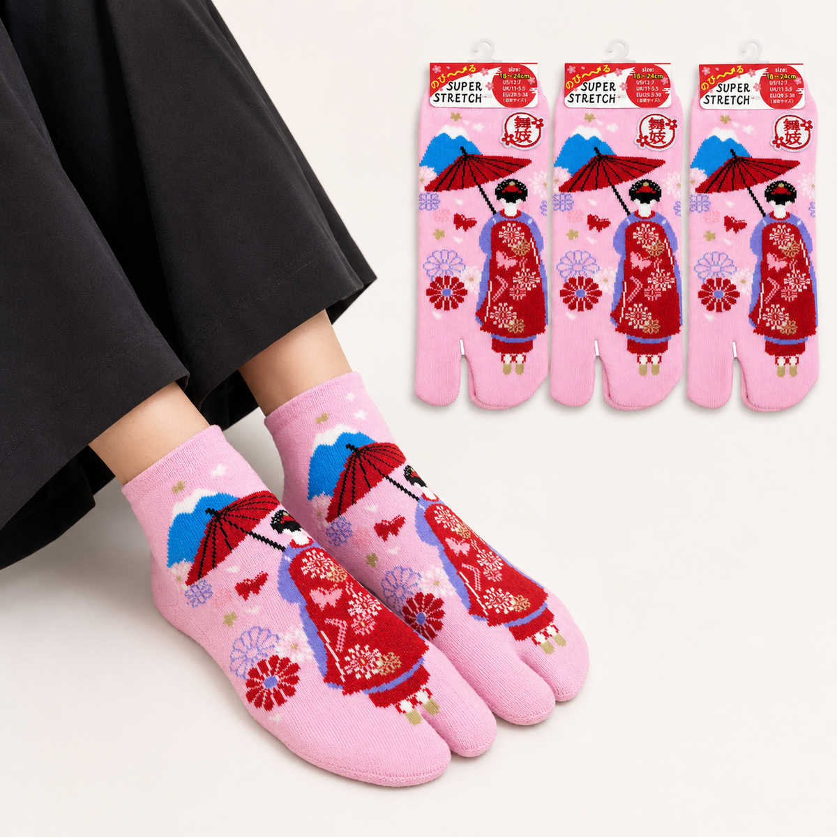 Chaussettes Japonaises Tabi Motif Maiko Taille 29-38