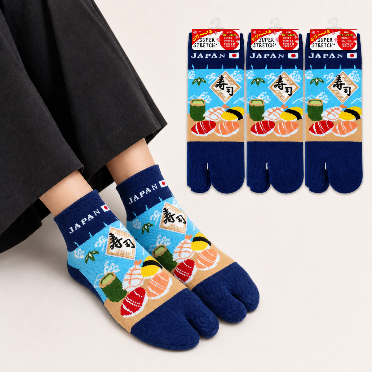 Chaussettes Japonaises Tabi Motif Sushi Taille 29-38