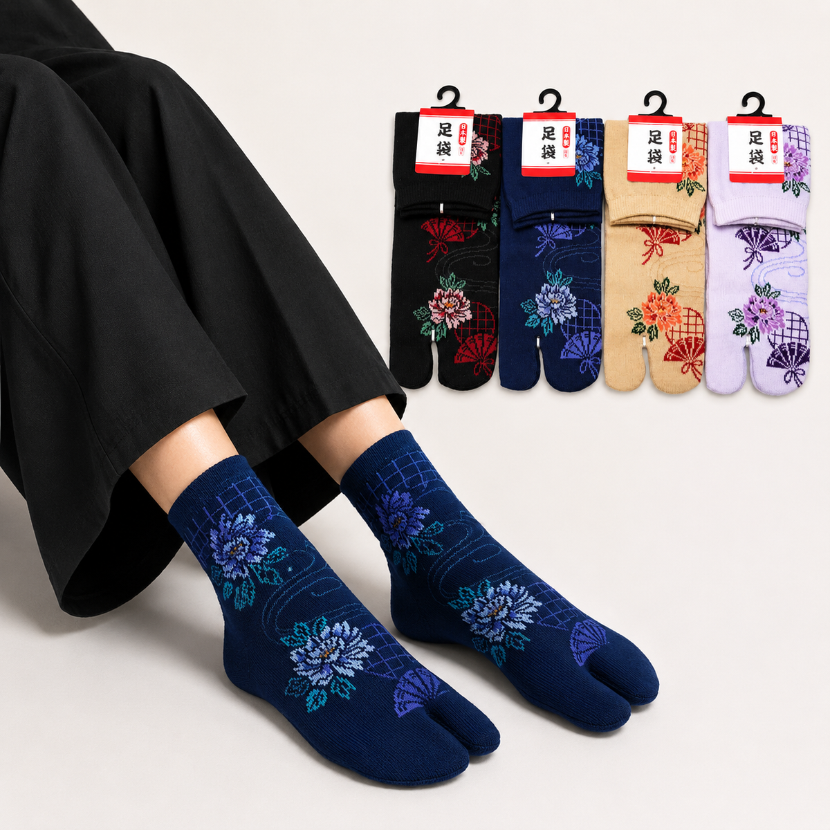 Chaussettes Japonaises Tabi en Coton  - Motif Eventail Taille EU34-40