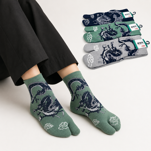 Chaussettes Japonaises Tabi en Coton et Motif Dragon Taille 40-45