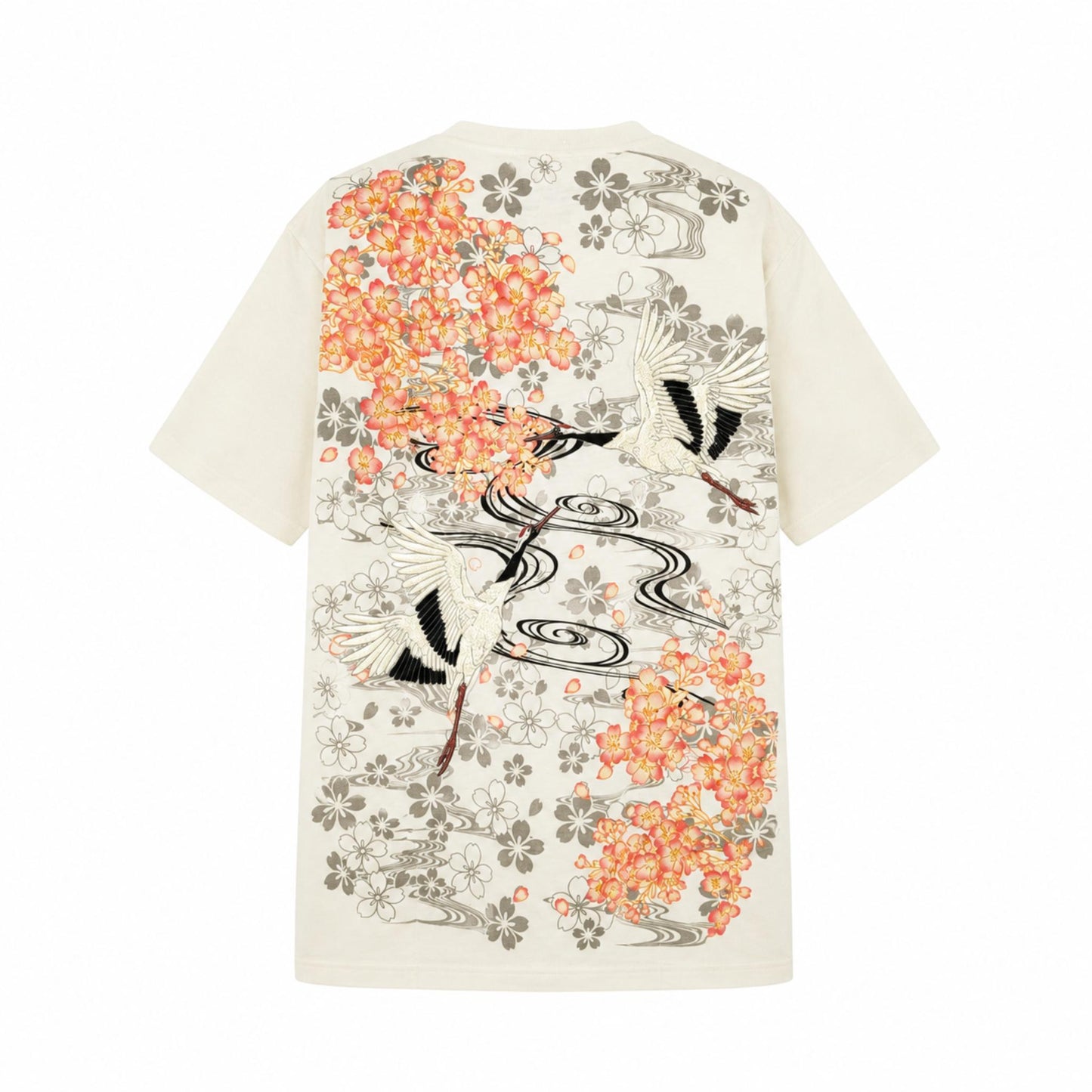 T-shirt à manches courtes - Tsuru et Cerisiers - Blanc