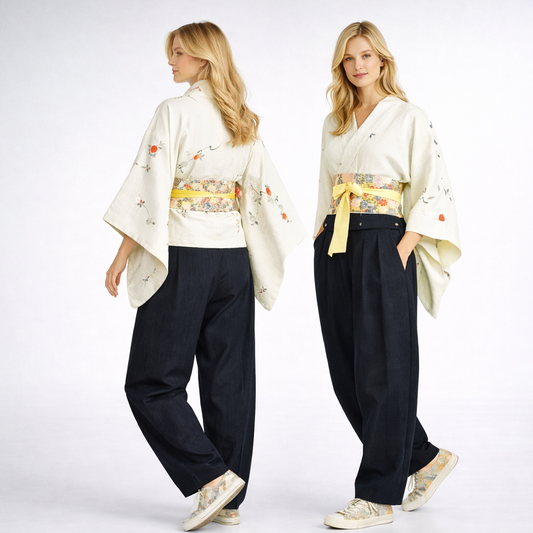 Vintage Japanese Silk Haori Jacket - Authentic Kimono Robe Pastel Green [Des camélias]