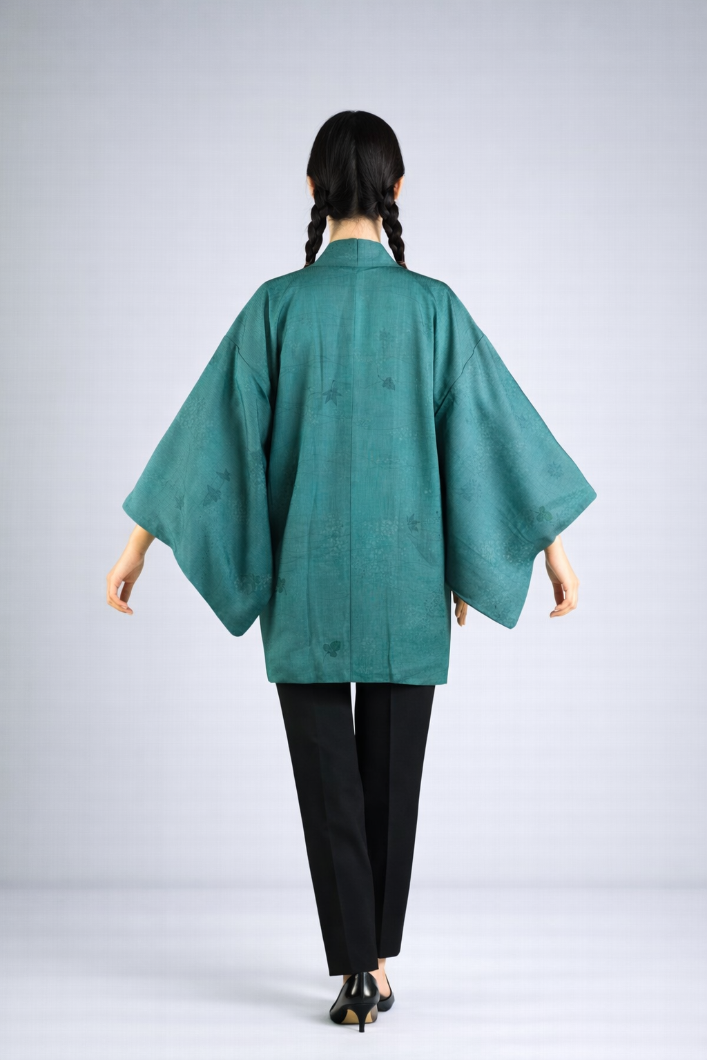 Vintage Japanese Silk Haori Jacket - Authentic Kimono Robe [Des pois verts]