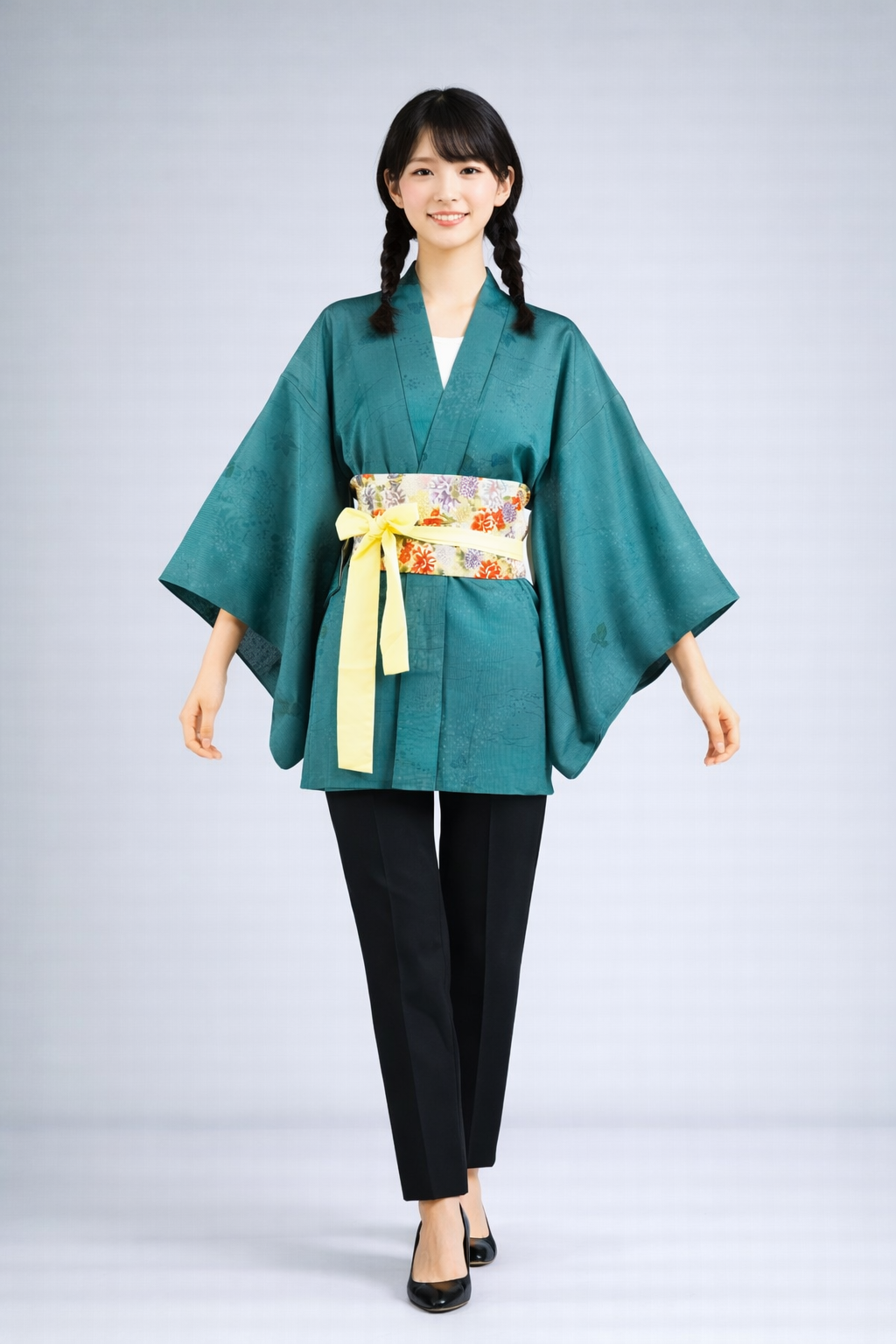 Vintage Japanese Silk Haori Jacket - Authentic Kimono Robe [Des pois verts]