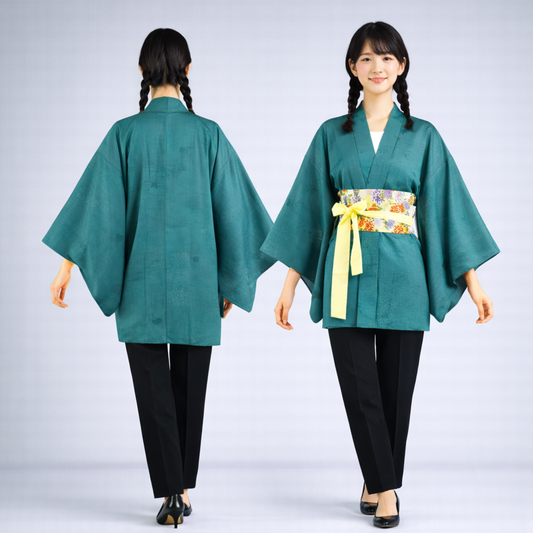 Vintage Japanese Silk Haori Jacket - Authentic Kimono Robe [Des pois verts]