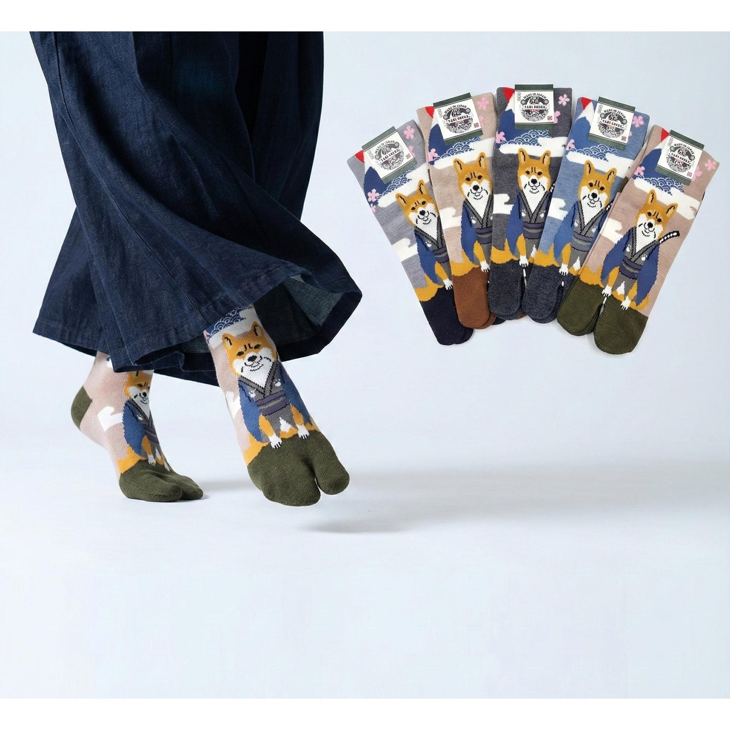 Chaussettes Japonaises Tabi en coton - Chien Shiba Samourai Taille EU 34 à 40