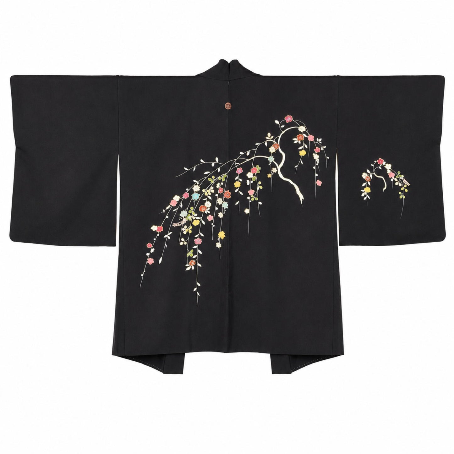 Veste Haori Vintage en Soie – Kimono Japonais Authentique – Fleurs Multicolores