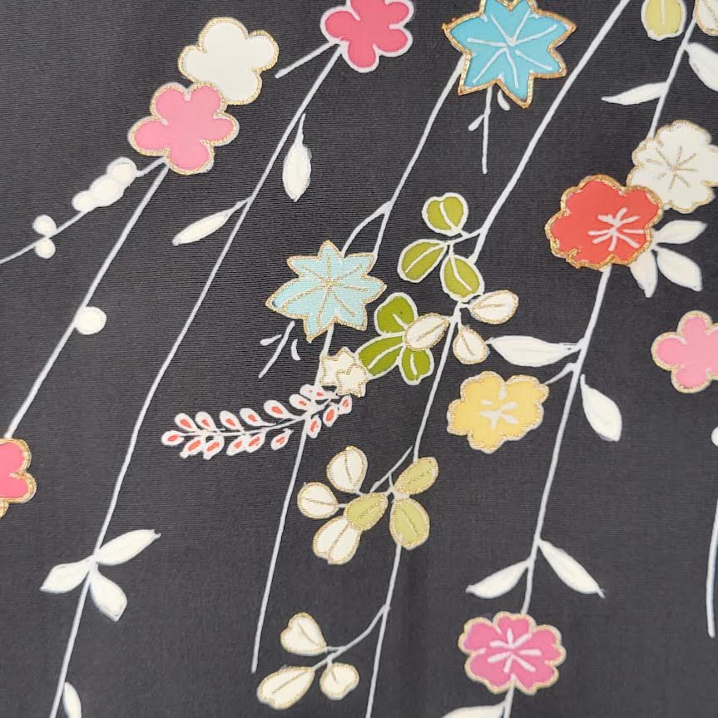 Veste Haori Vintage en Soie – Kimono Japonais Authentique – Fleurs Multicolores