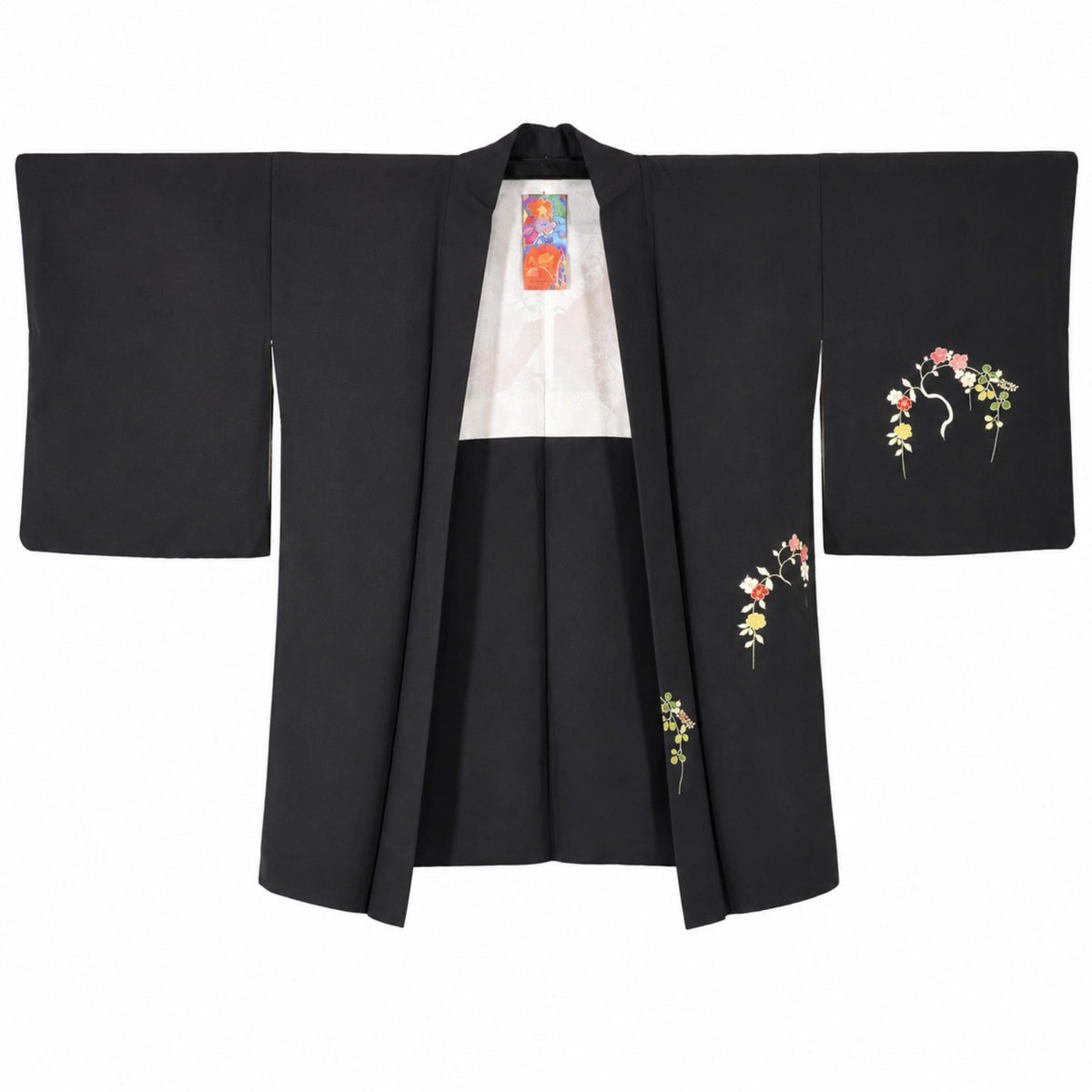 Veste Haori Vintage en Soie – Kimono Japonais Authentique – Fleurs Multicolores