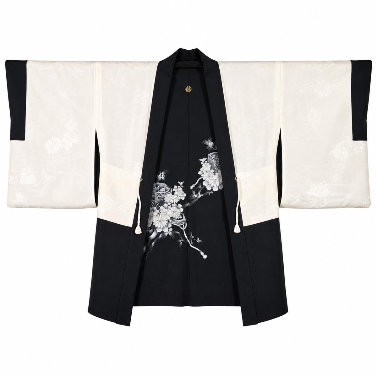 Vintage Japanese Silk Haori Jacket - Authentic Kimono Robe [Striped Rose]