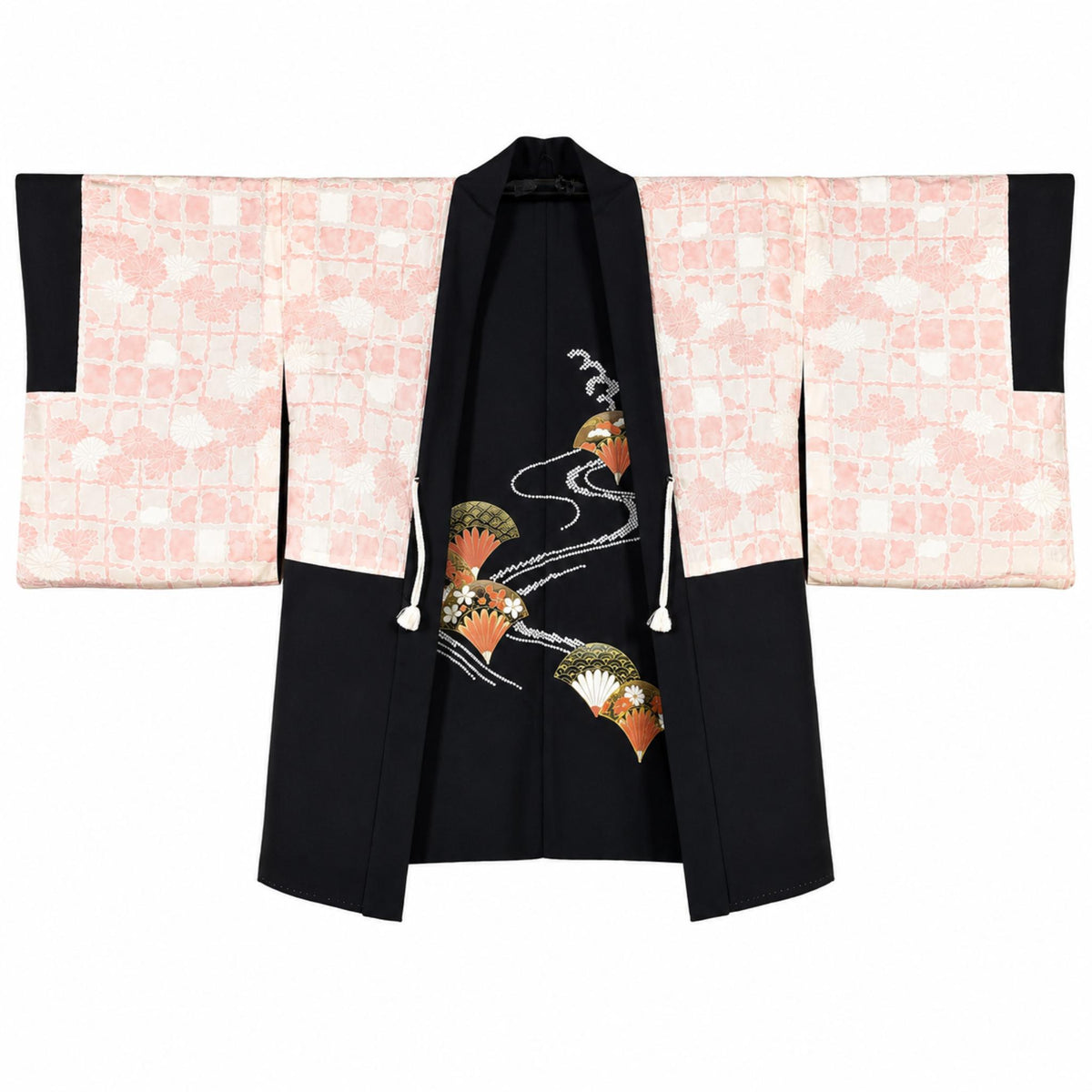 Vintage Japanese Silk Haori Jacket - Authentic Kimono Robe [Striped Rose]