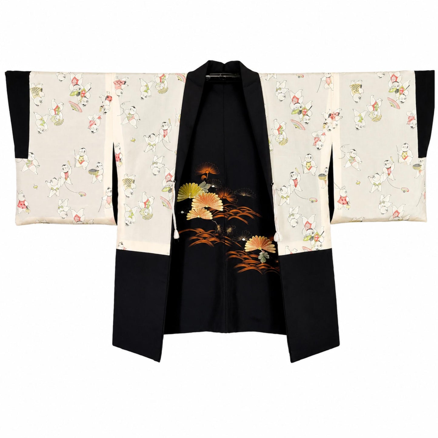 Vintage Japanese Silk Haori Jacket - Authentic Kimono Robe [Striped Rose]