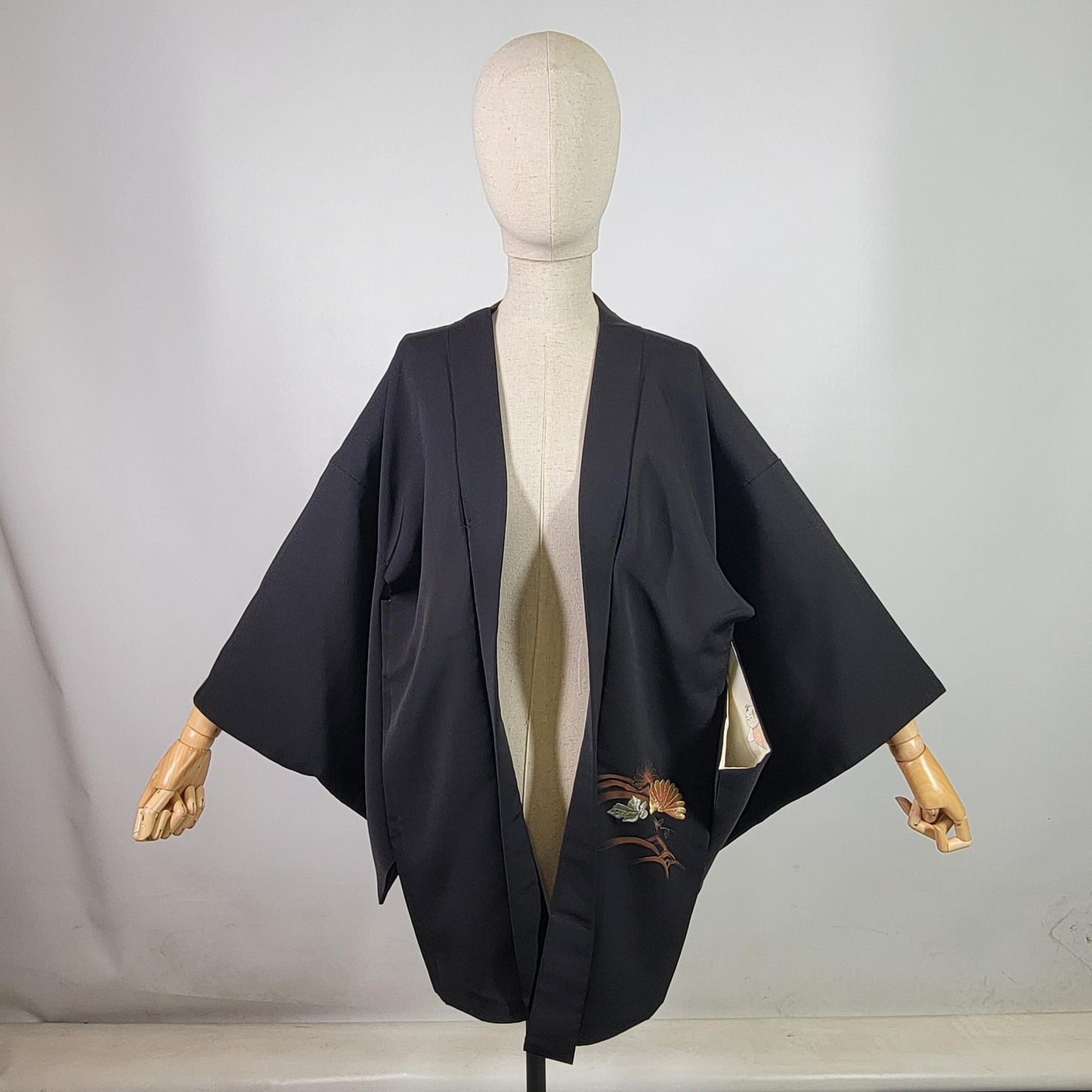 Vintage Japanese Silk Haori Jacket - Authentic Kimono Robe [Striped Rose]