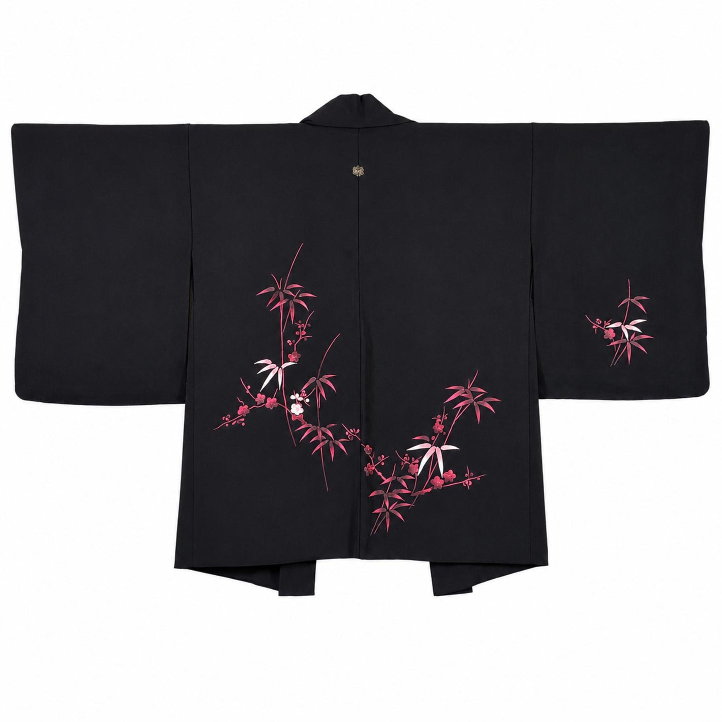 Veste Haori Vintage en Soie – Kimono Japonais Authentique – Fleurs de Prunier et Bambou